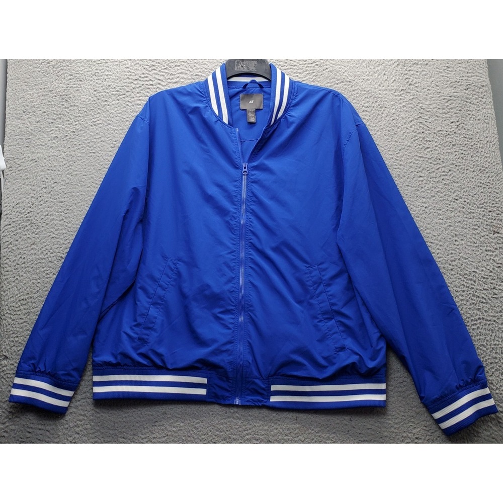 H&M Windbreaker Jacket Mens XXL Blue Fully Lined Stretch Long Sleeve Full Zip